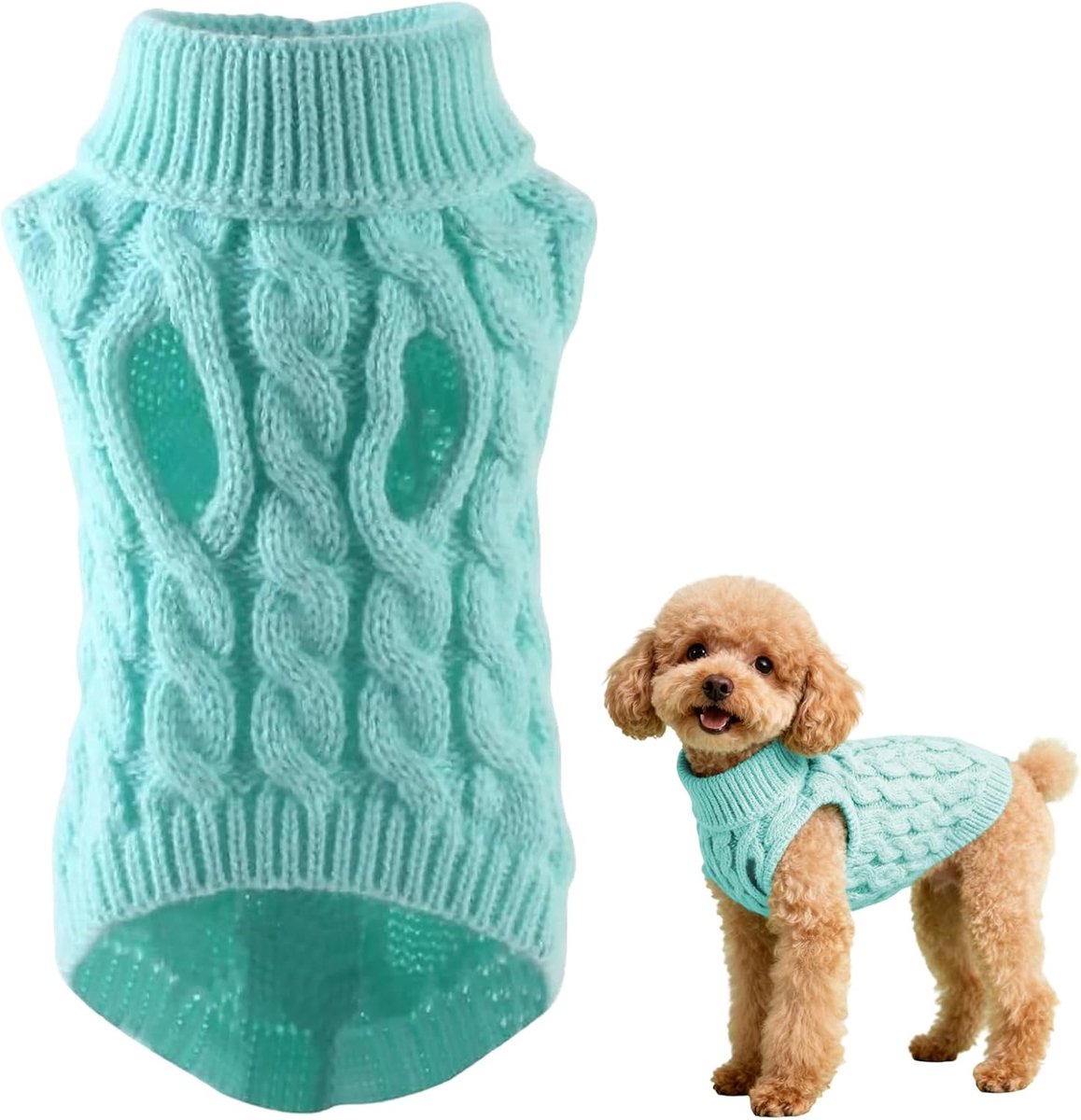 rolkraag, gebreide trui, winterwarme hondentrui, kerstcadeau voor hond, voor kleine, middelgrote honden en katten, voor hondenpuppyfeest, hemelsblauw, L