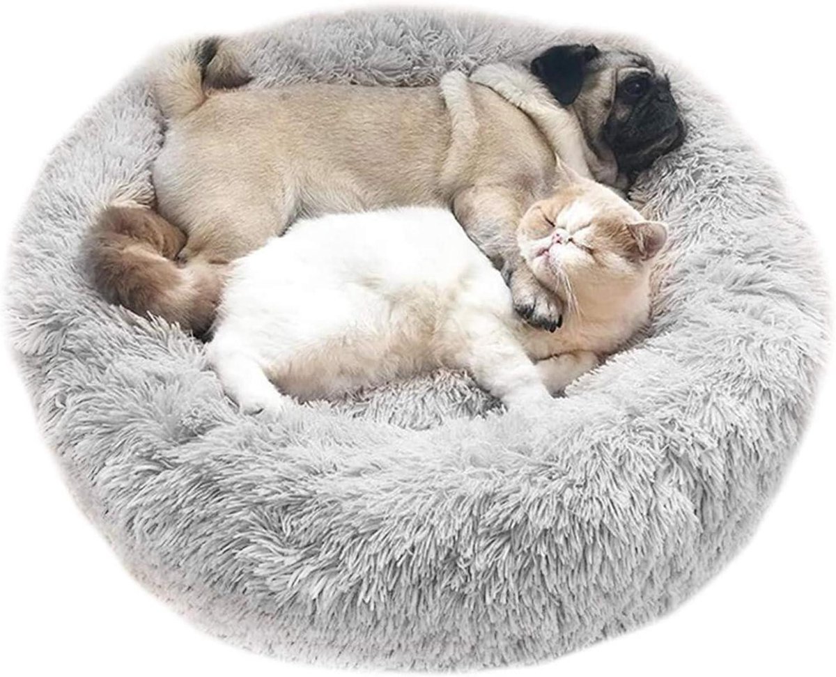 Huisdierbed Rond - Hondenmand Kattenkussen - Comfortabel Slapen - Verhoogde Rand - 70 cm Diameter - Lichtgrijs