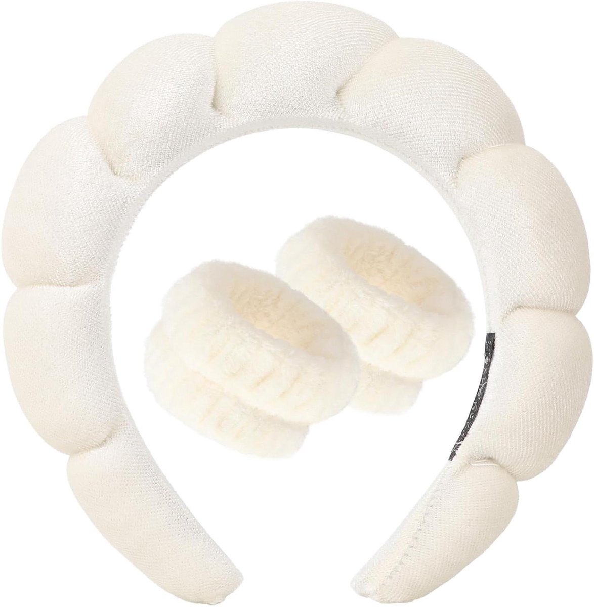 Spa Hoofdband Polsband Set - Gezichtsreiniger Set - Huidverzorging - Zachte Spons Badstof - Eén Maat - Wit
