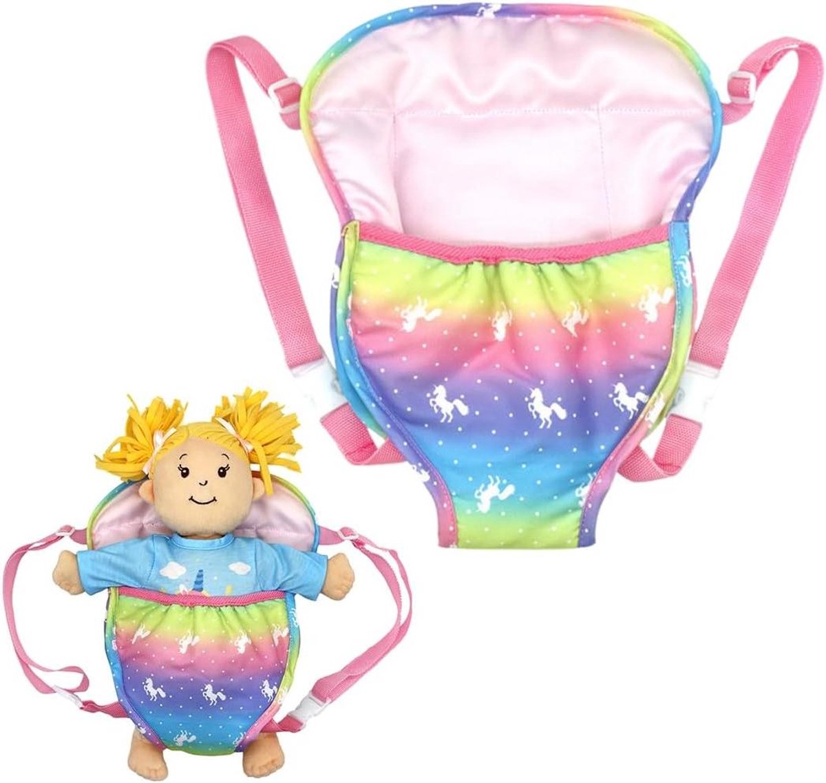 Poppendrager voor Kinderen - Draagzak Poppen - Rollenspel Spelen - Verstelbare Banden - 35-45 cm Poppen - Regenboogkleuren