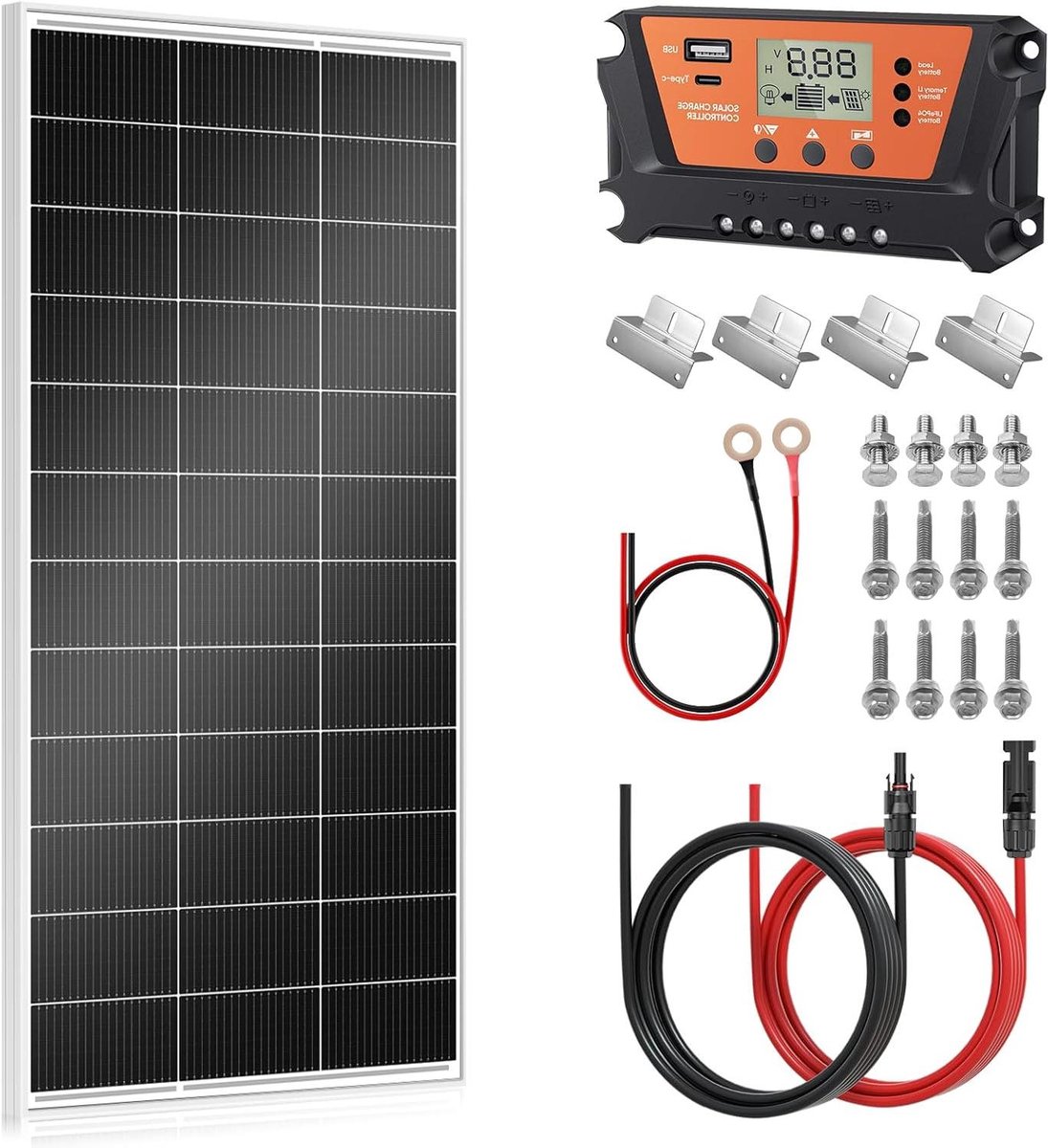 Monokristallijn Zonnepaneel - Zonnepaneel 200W N-Type - 12V Accu Laden - Hoge Conversie Efficiëntie - 67 x 134 cm - Zwart