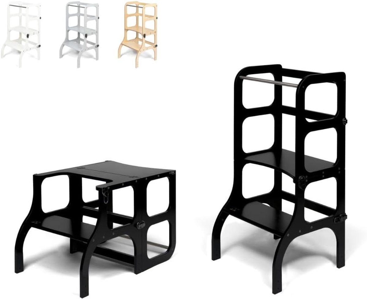 Montessori Leertoren - Hulptoren Tafel - Kinderen Leren - 2-in-1 Omkeerbaar - 40 x 40 x 90 cm - Zwart