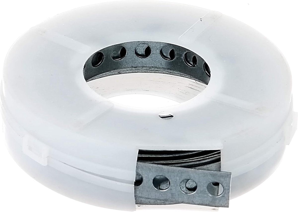 Gaatjesband - Verzinkt staal - Bevestigen van objecten - Met afrolcassette - 3 meter lang 12 mm breed - Staal