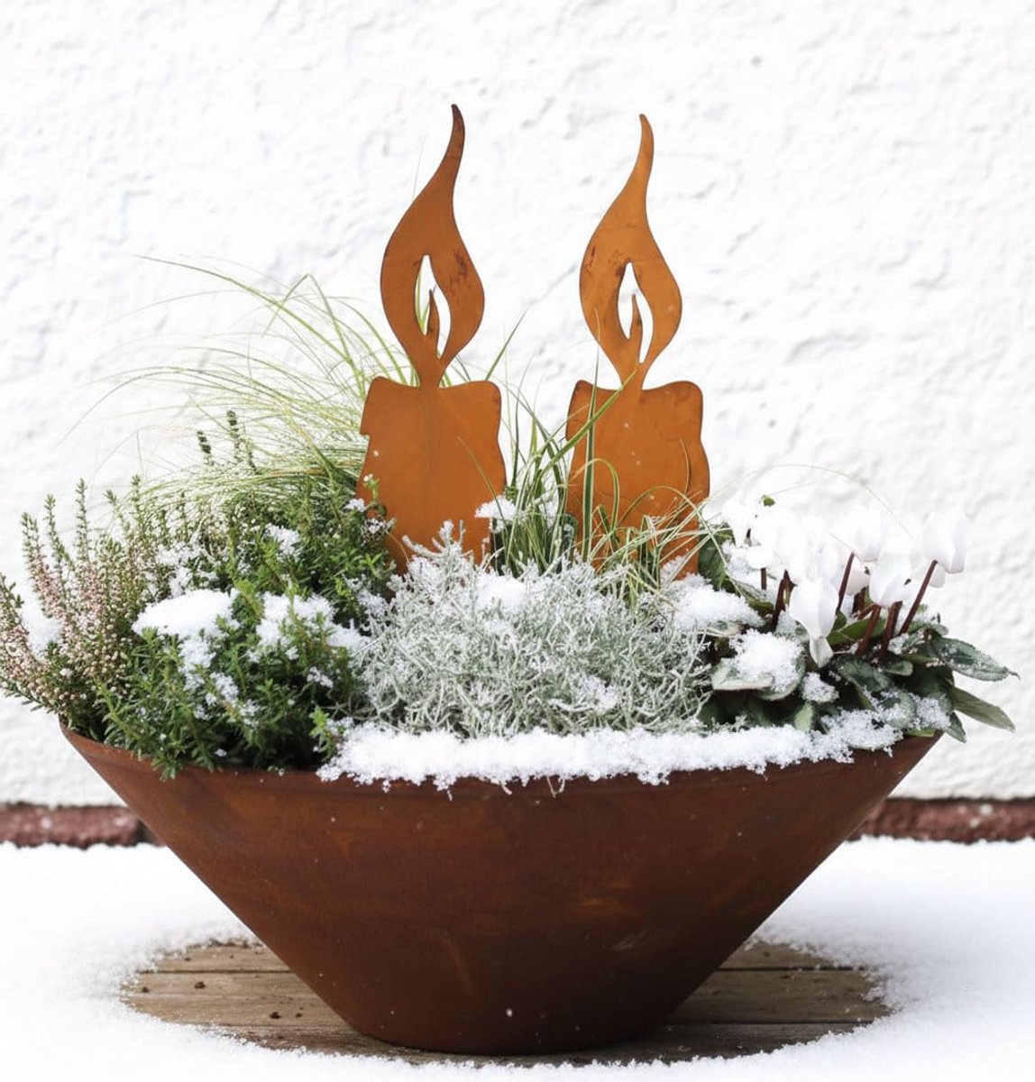 H&F Lilienburg Set van 2 kaarsen kerstdecoratie roeststekker Kerstmis roest 40 cm metaal weerbestendig (set van 2 kaars)