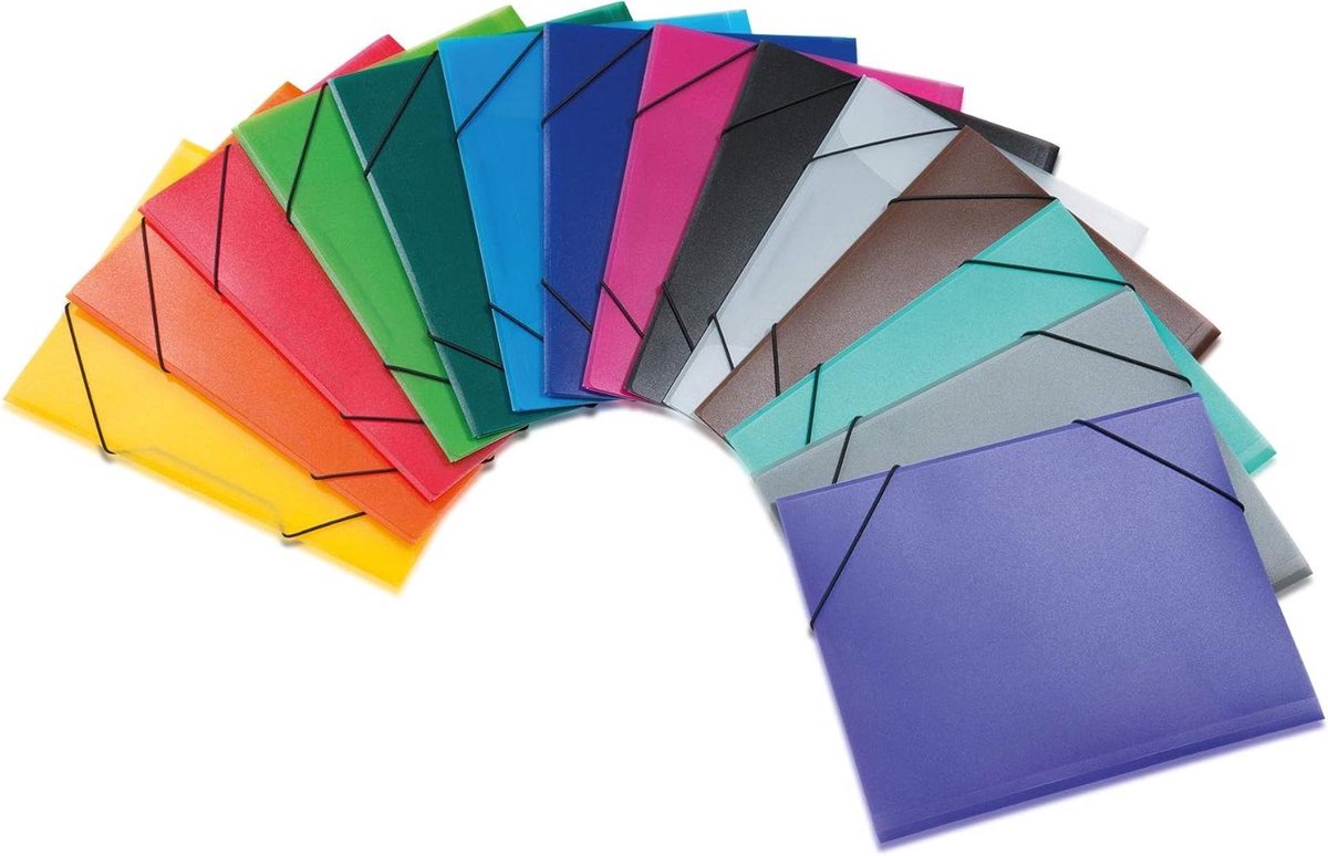 Verzamelmappen A3 - Kunststof mappen Hoekspanmappen - Documenten organiseren - Met 3 binnenkleppen - 42 stuks - Assortiment