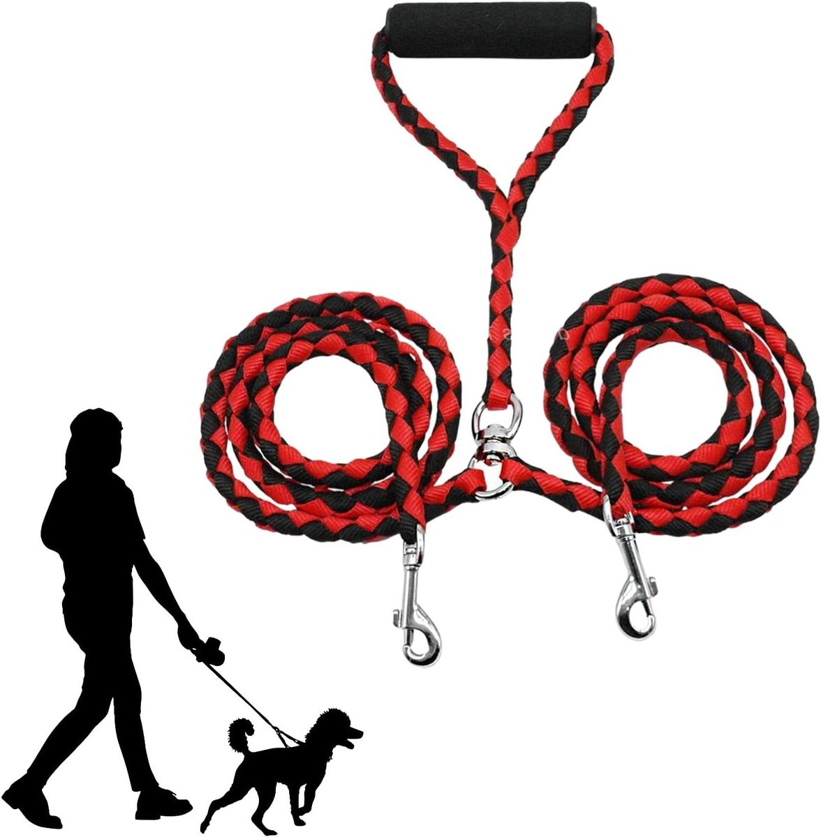 Dubbele Hondenriem - Dubbele Hondenleider - Twee Honden Uitlaten - Geen Wirwar Ontwerp - 140 cm - Rood