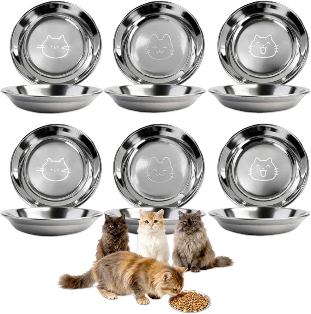 Voerbak Kat Hond - Voerbak Set - Huisdieren Voeren - Snorvriendelijk Design - 16 cm - Zilver