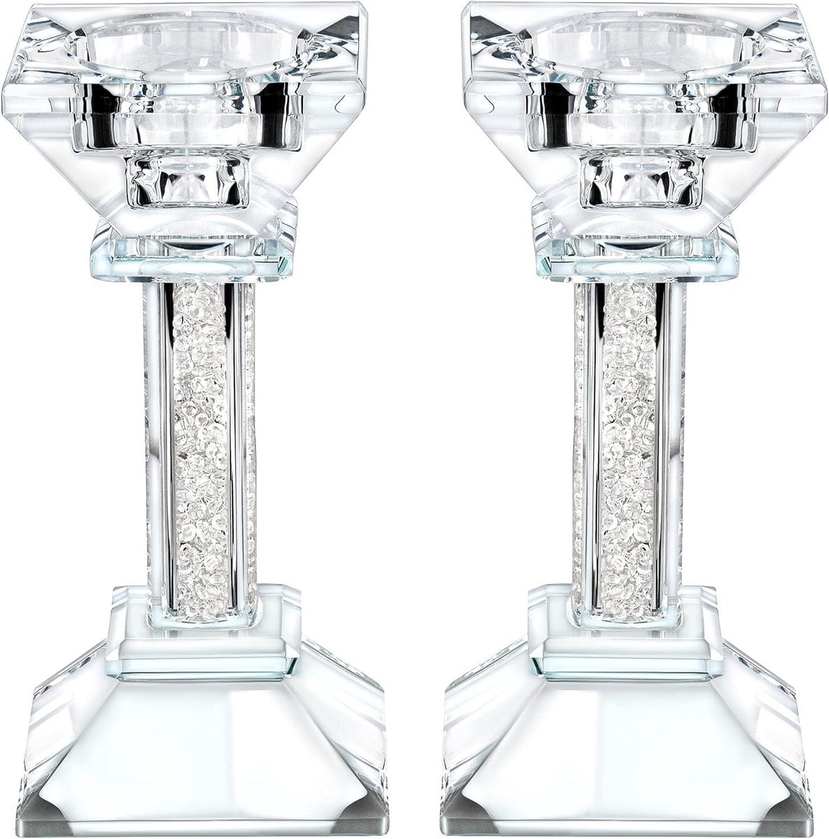 Kristallen Kandelaars - Kaarshouders Set - Elegante Decoratie - Fijn Gesneden Kristal - 135 cm Hoog - Transparant