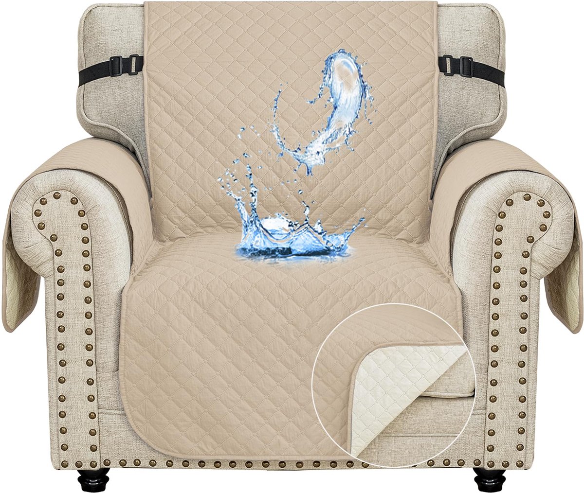 Bankhoes 1 Zit, Waterbestendig Bankhoezen Voor Woonkamer, 1 Stuks Universele Armsteun Sofahoes Met Anti-slip Schuim, Krasbestendig Meubelhoes Voor Bank, Beige