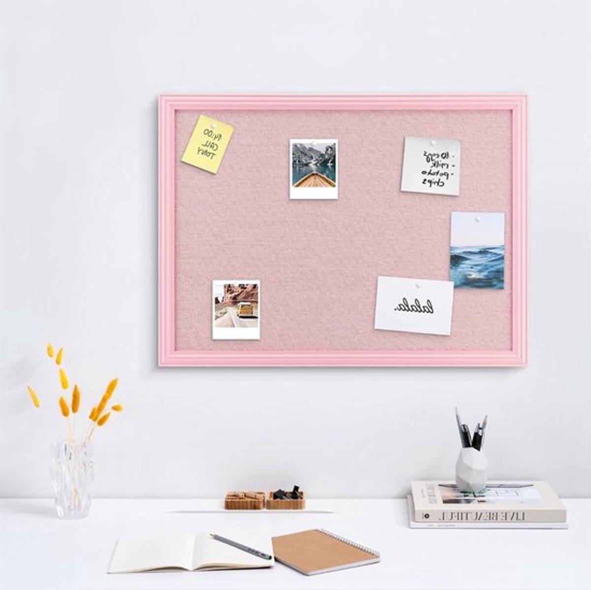 Navaris multifunctioneel prikbord van linnen - Roze decoratief