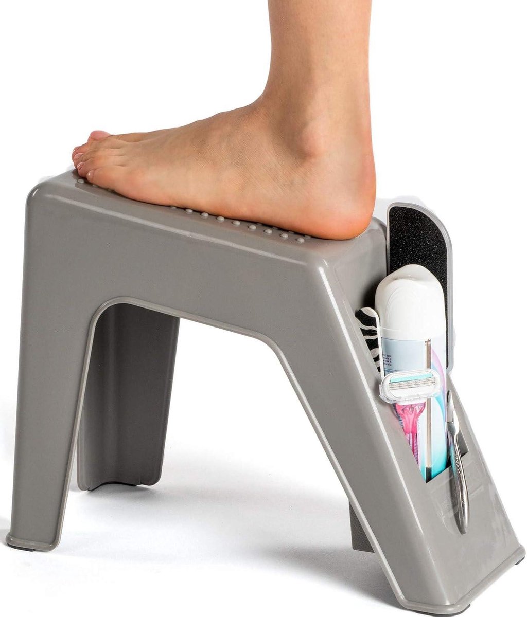 Douche Voetsteun - Pedicure Kruk - Gemakkelijk Scheren - Met Opbergvak - 28 cm Hoog - Grijs