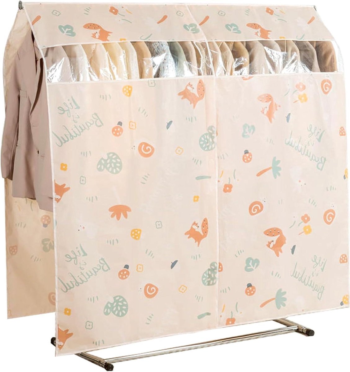Kledinghoes Stofwerend - Kledingrek Beschermhoes - Kleding Opbergen - Transparant Venster - 150x150cm - Roze