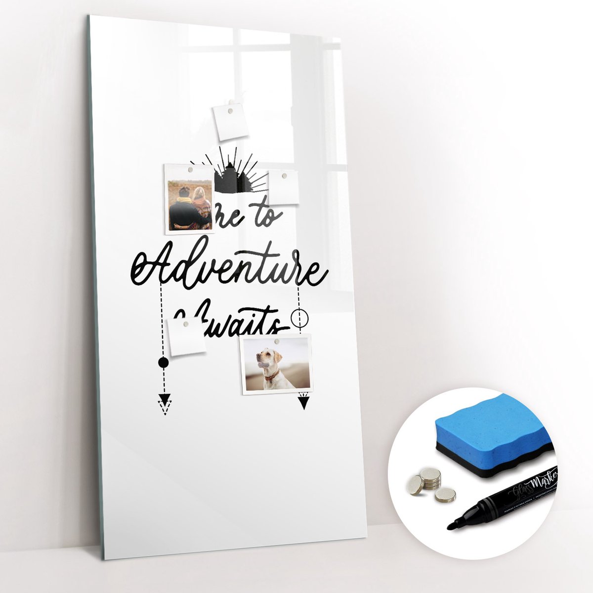 Tulup Whitebord - Avontuurlijke reis - 60 x 120 cm - Wit Magnetisch Wandbord - Gratis 5 Sterke Magneten + Whiteboard Marker & Wisser - Decoratief Magnetisch Bord - Magnetisch Bord Kind - Ideeënbord Thuiswerkplek
