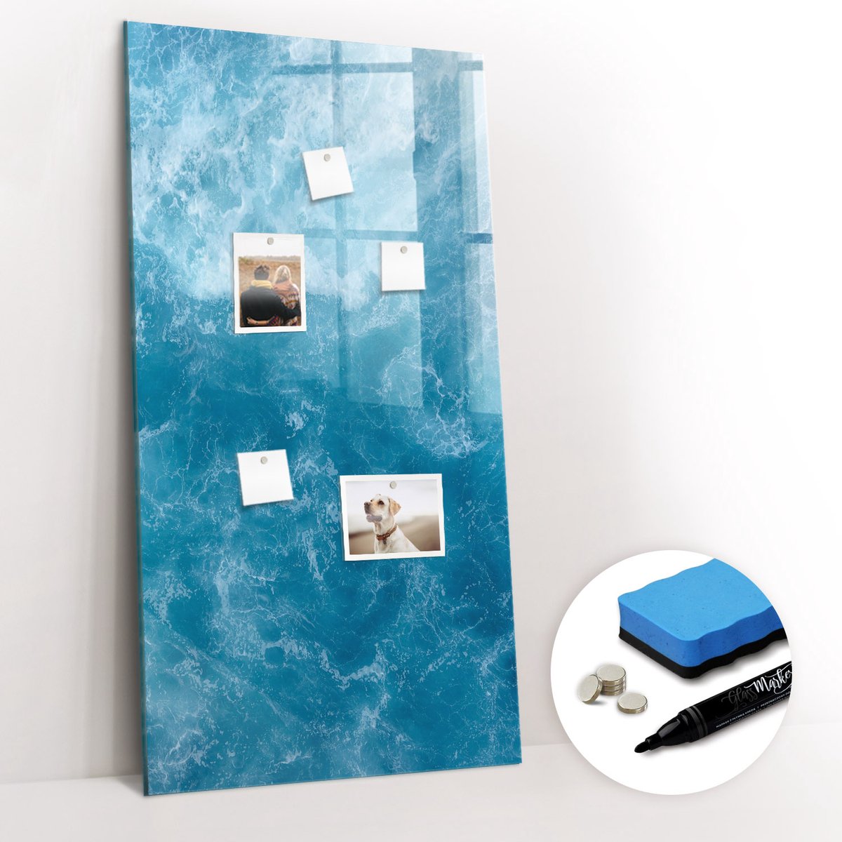 Tulup Whitebord - Water zee oceaan - 60 x 120 cm - Blauw Magneetbord Design - Gratis 5 Sterke Magneten + Whiteboard Marker & Wisser - Wanddecoratie Kantoor - Magneetbord Keuken - Productiviteit Tools