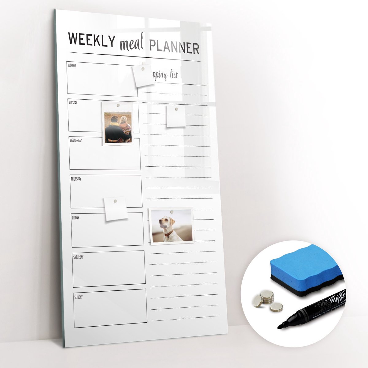 Tulup Whitebord - Home Wekelijkse Maaltijdplanner - 60 x 120 cm - Wit Magnetisch Bord - Gratis 5 Sterke Magneten + Whiteboard Marker & Wisser - Industrieel Wandbord - Magneetbord Muur - Inspiratiebord Kantoor
