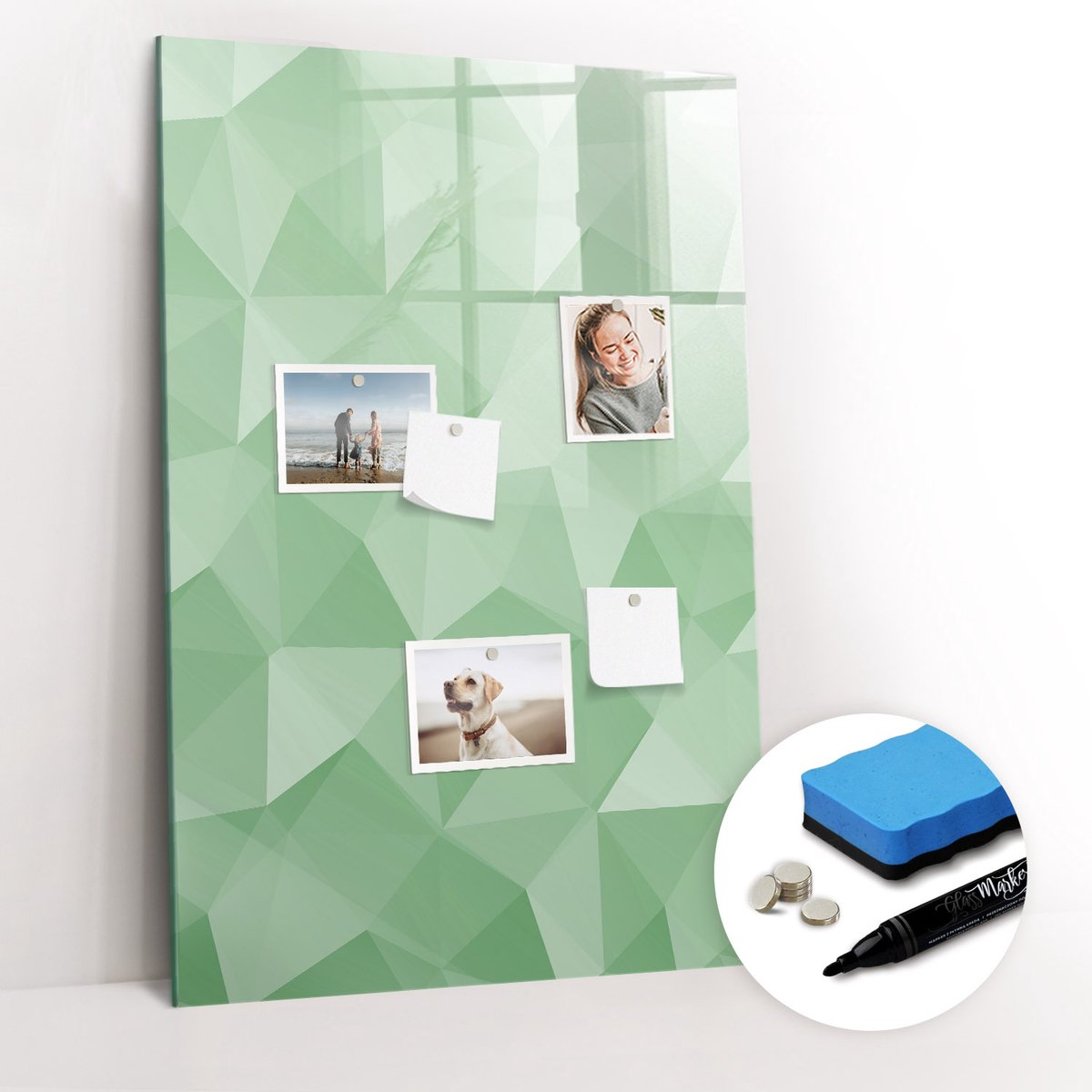 Tulup Whitebord - Kleurrijke abstracte driehoeken - 60 x 90 cm - Groente Magneetbord Muur - Gratis 5 Sterke Magneten + Whiteboard Marker & Wisser - Interieur Accessoires Kantoor - Magneetbord Design - Planning Muur