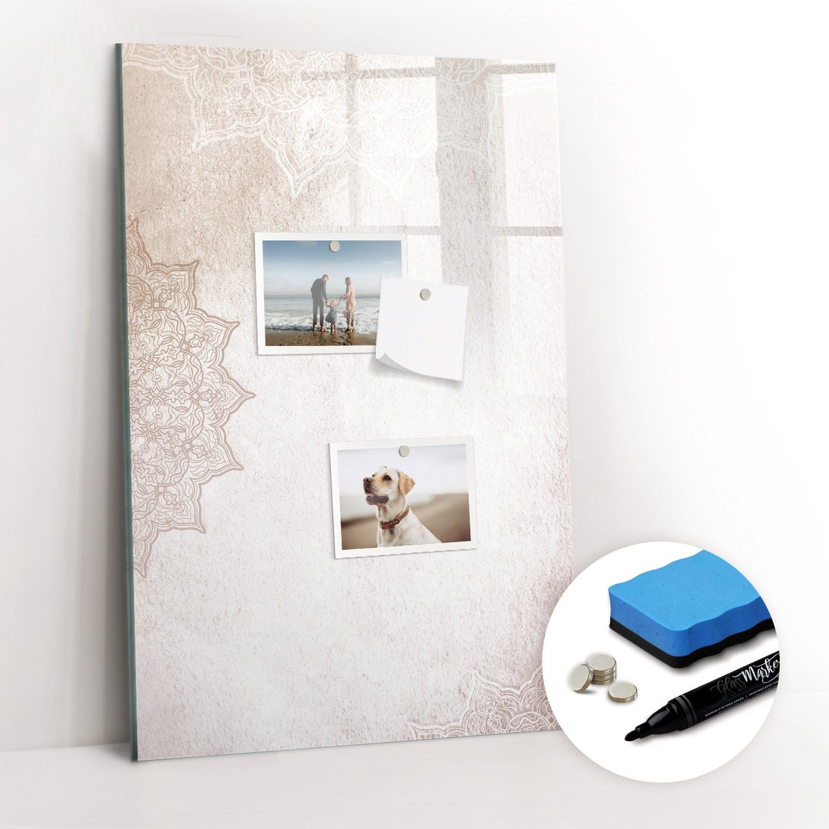 Tulup Whitebord - Mandala's - 40 x 60 cm - Beige Foto Magneetbord - Gratis 5 Sterke Magneten + Whiteboard Marker & Wisser - Organizer Muur - Magneetbord Muur - Notitiebord Werkplek