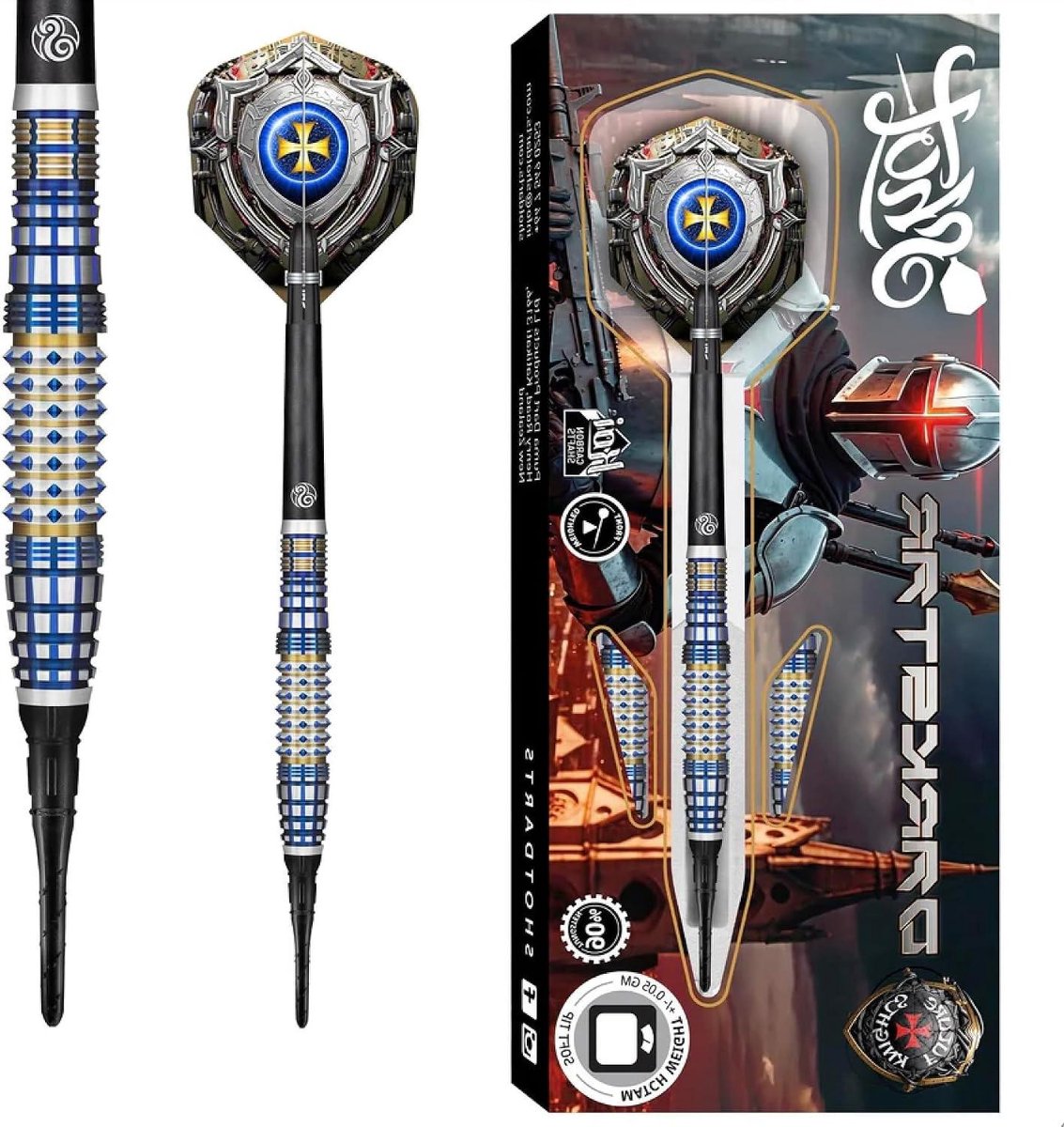 Dartpijlen - Soft Tip Pijlen - Darten Oefenen - 90% Tungsten - 20g - Zilver Blauw Goud