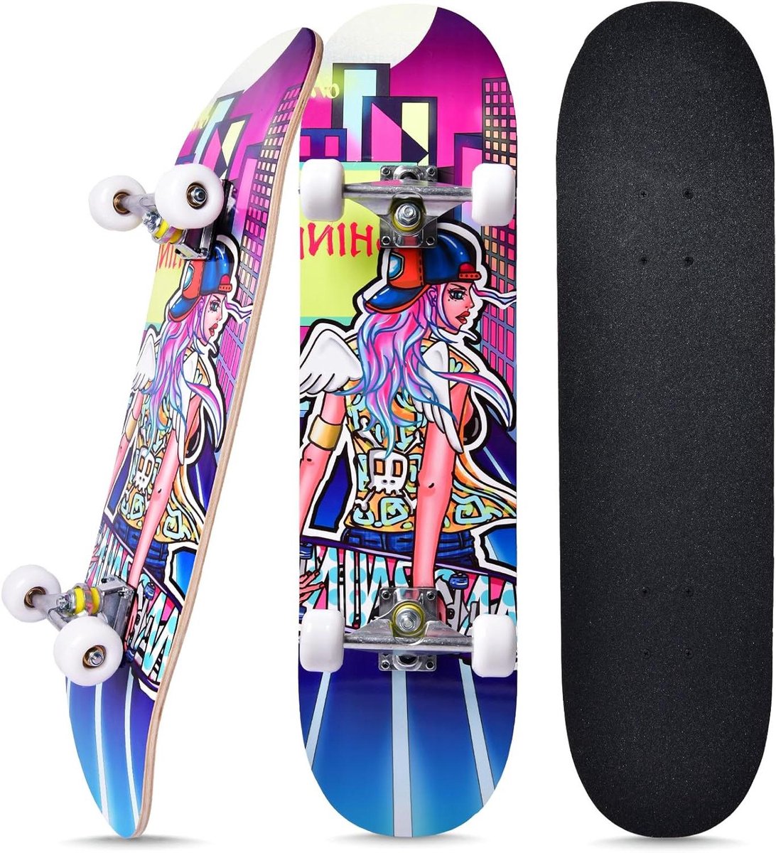 Skateboard Skate board Longboard Straat cruisen 7 lagen esdoornhout 90 x 20 cm Gekleurd