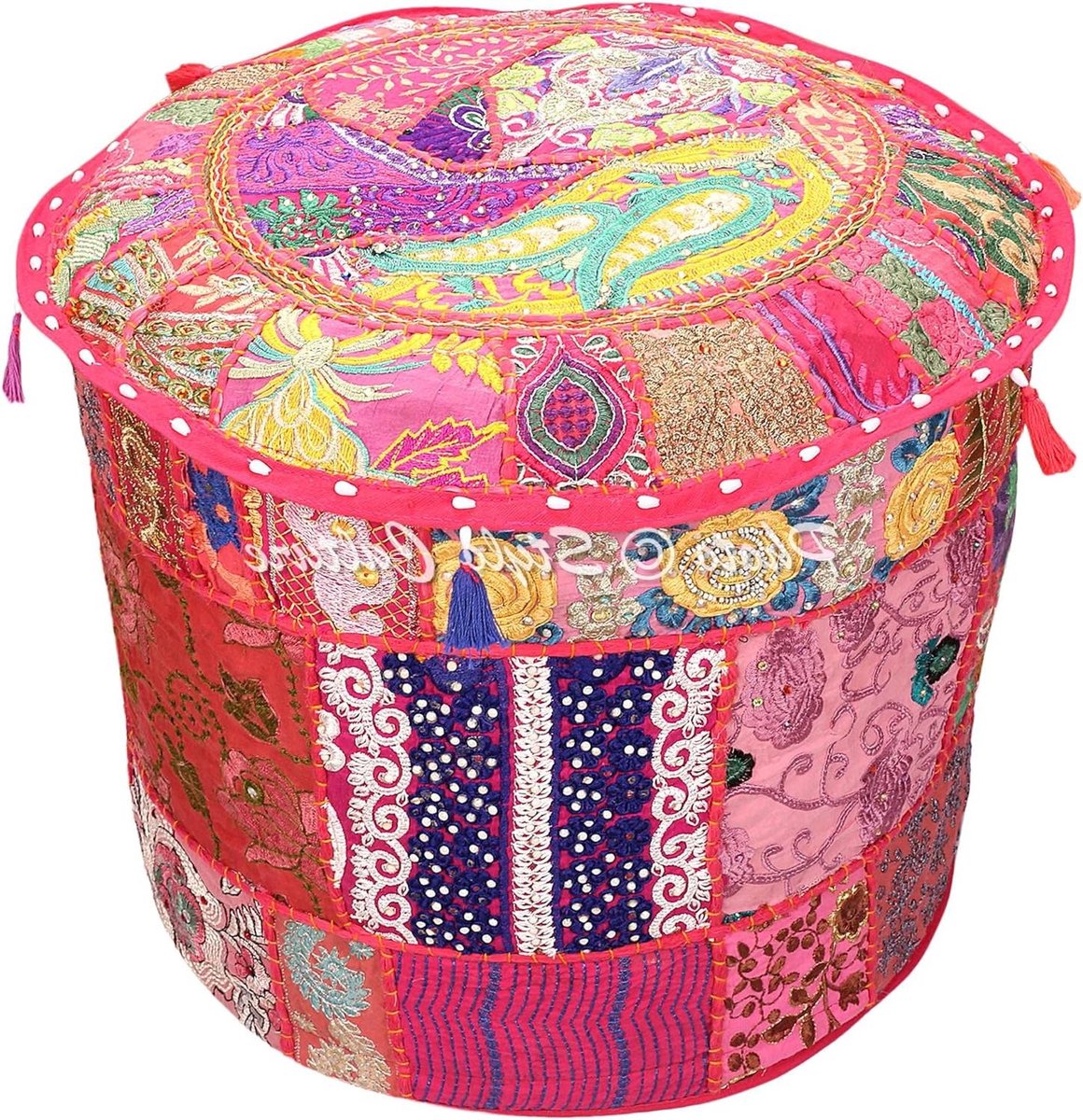 Poef Hoes Kinderen - Ottoman Cover Zetelhoes - Zitje Creëren - Uniek Patchwork Ontwerp - 45 x 33 cm - Roze