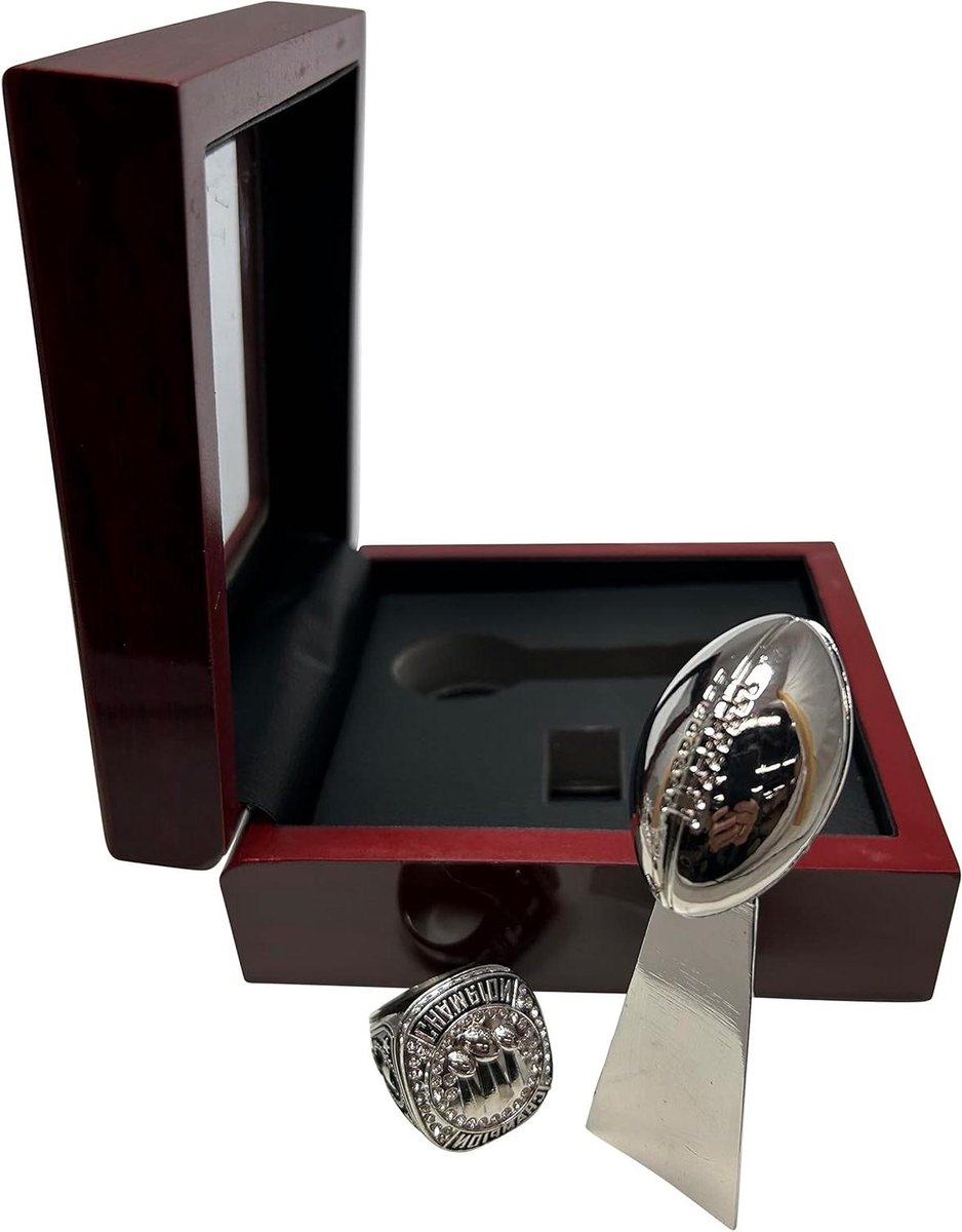 Voetbal Trofee en Ring - Kampioensset Presentatie - Sport Erkenning - Massief Metalen Afwerking - Ring 3.2cm Trofee 10cm - Zilver