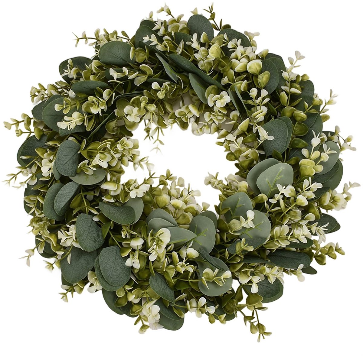 Deurkrans, 16,5 in/42 cm, wit bloemendecor