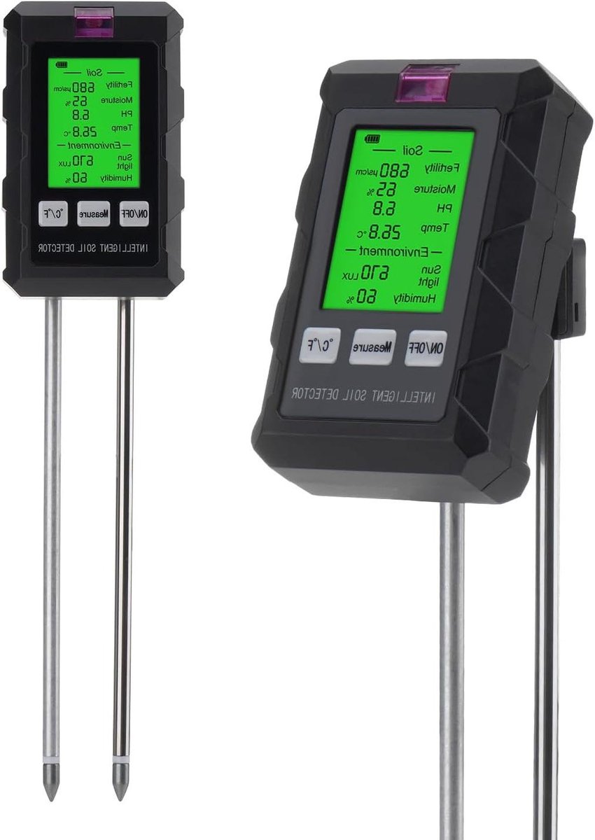 Bodemtester 6-in-1 - Bodem Meetinstrument - Planten Verzorgen - Meet Vruchtbaarheid Vochtigheid pH - 8-13 cm Sonde - Grijs