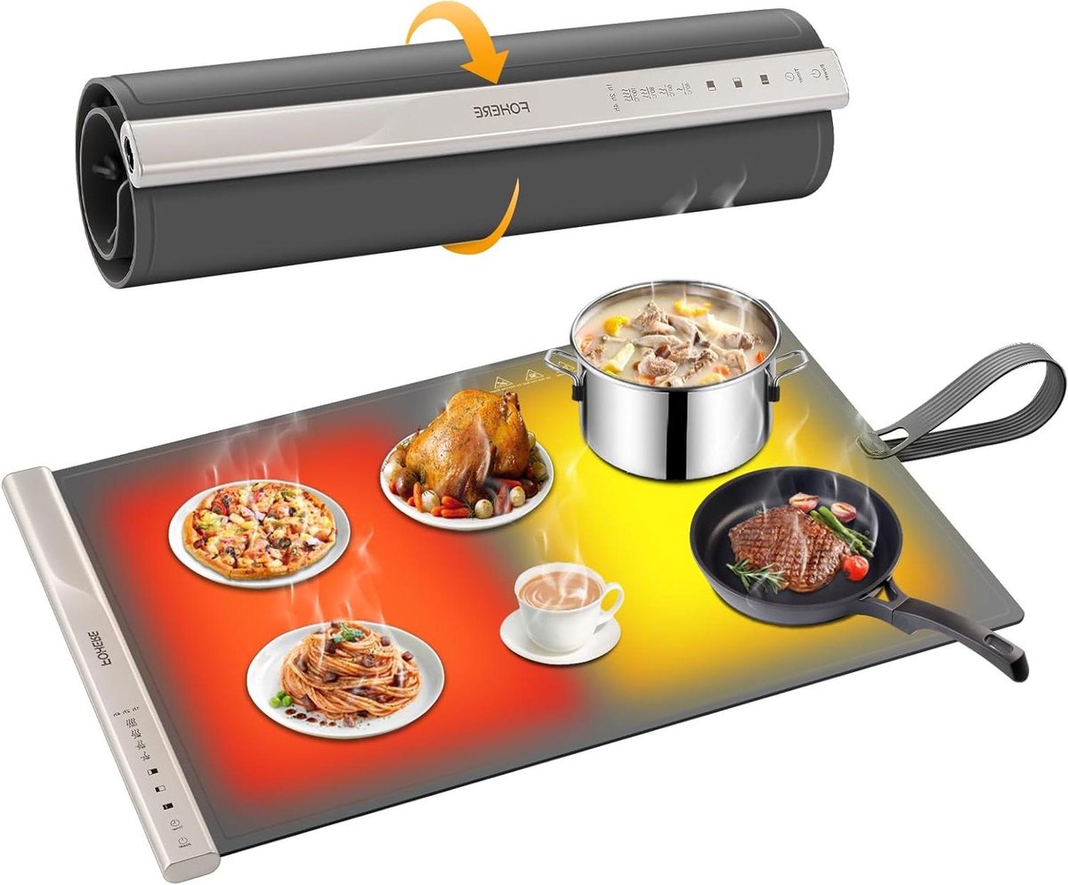 Warmhoudmat voor gerechten - Elektrische warmhoudplaat - Buffetten en feesten - Groot oppervlak - 61 x 41.8 cm - Zwart