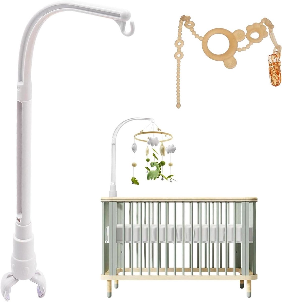 Baby Bed Mobielhouder - Babyhanger Kinderwagenhanger - Babykamer Decoratie - Verstelbare Arm - 58 x 24 cm - Wit