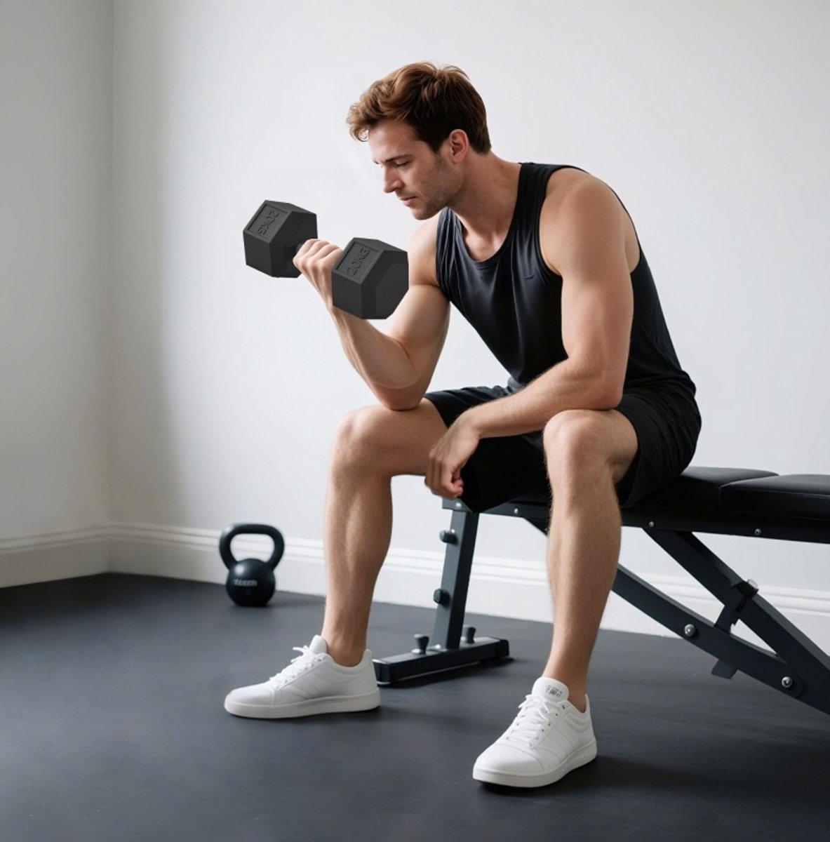 MEUNIQ hex dumbbell 20 kg gietijzer met gekartelde handgreep, zeshoekige halter tegen wegrollen, losse dumbbell voor thuis, sportschool en krachttraining