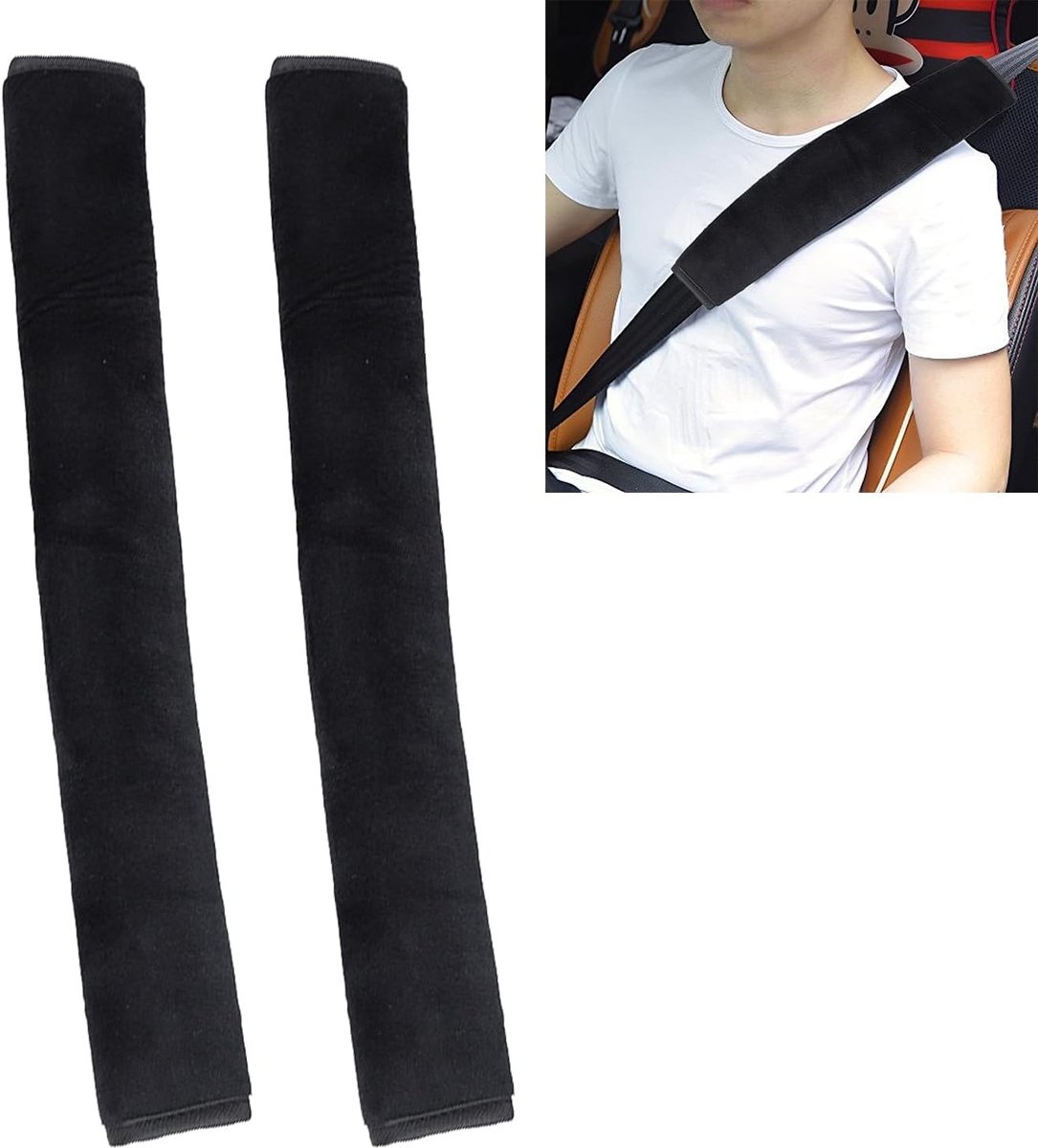 2 stuks Juttzzei Veiligheidsgordelbescherming voor auto's, 18,9"/48 cm Veiligheidsgordelbescherming voor kinderen en volwassenen Beschermt nek en schouders - Zwart