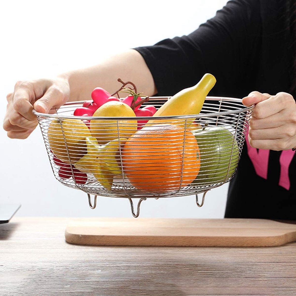 draad fruitmand, 304 roestvrij staal grote ronde opbergmanden voor brood, fruit, snacks, snoep, huishoudens items.Fashion fruitschaal aftappen en drogen van fruit groenten (11.8IN/30CM)