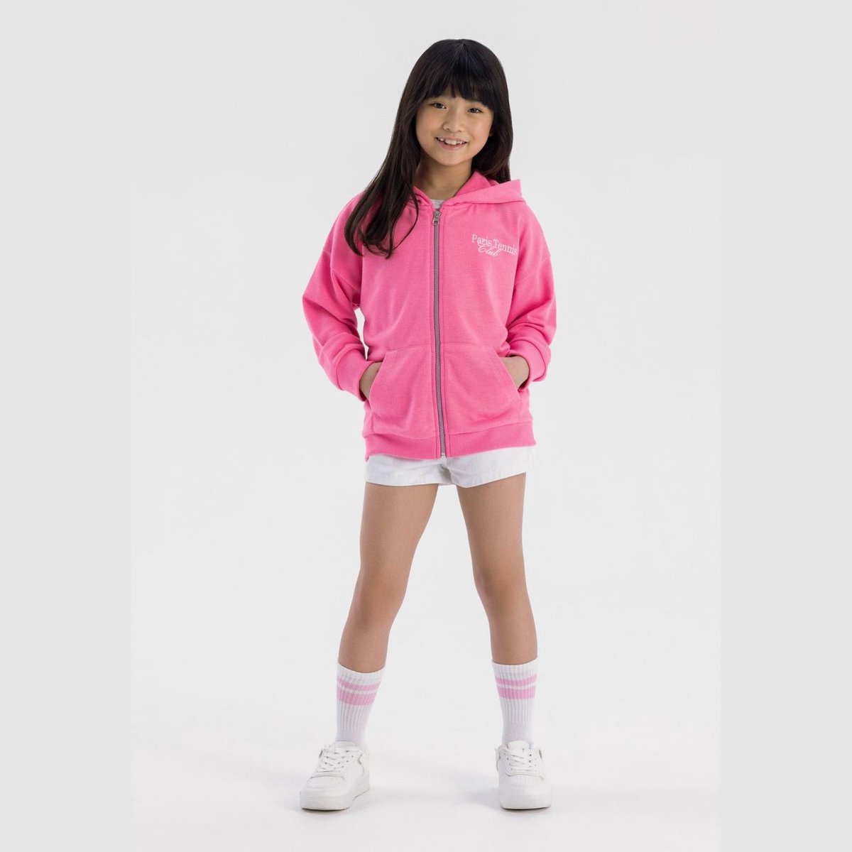 Minoti hoodie meisjes roze met rits - katoen