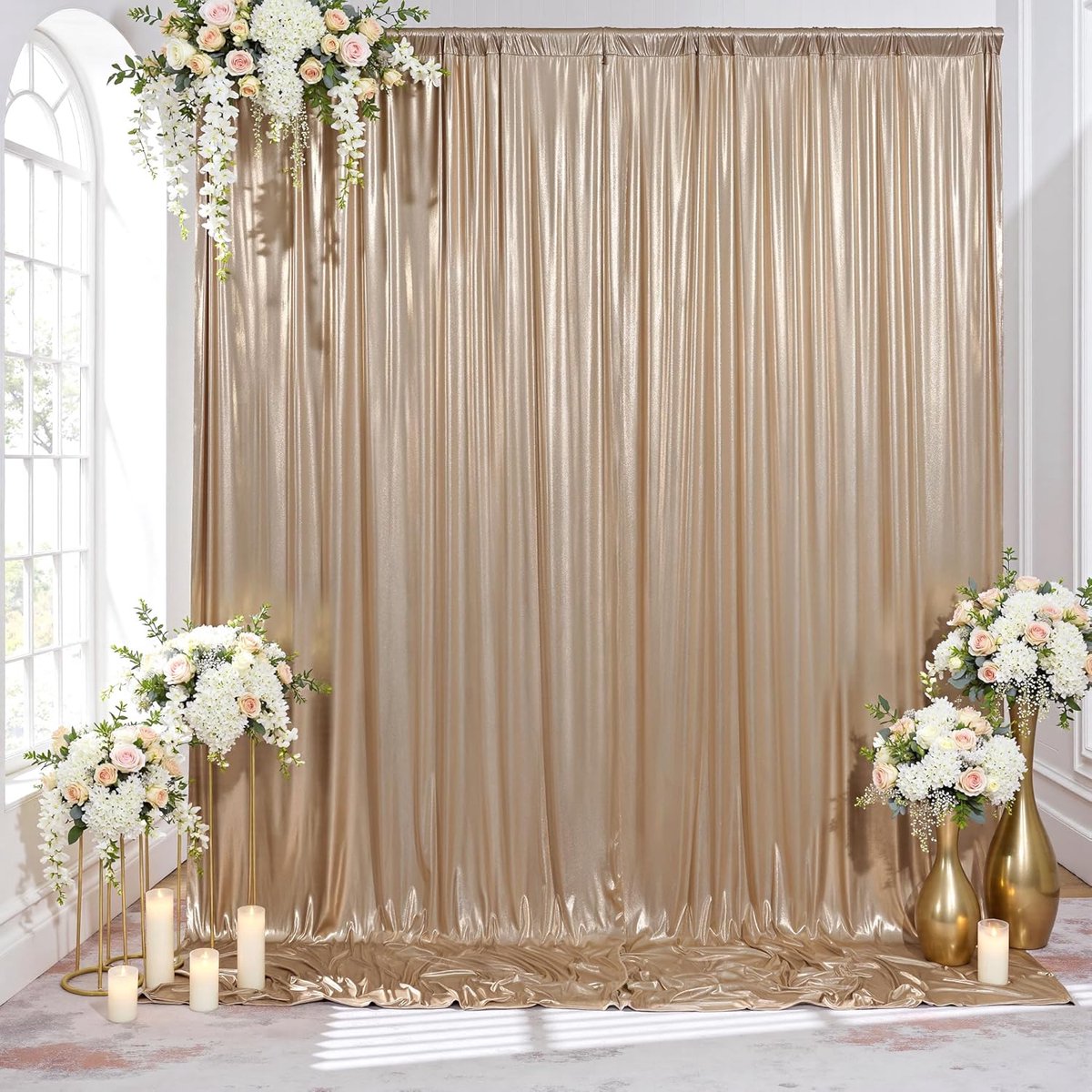 3 x 3 m champagnegouden glittergordijn, 2 stuks 1,5 x 3 m kreukvrije paillettenachtergrond, glinsterende decoratieve stoffen gordijnen voor bruiloft, verjaardag, fotoshoot, afstudeerfeest