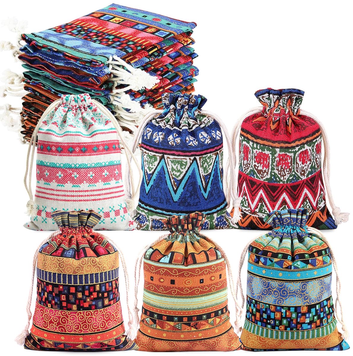 30 stuks jute zakjes, kleurrijke zakjes met trekkoord, kleine stoffen zakjes, cadeauzakjes, sieradenzakjes voor Pasen, Kerstmis, verjaardag, bruiloft, feest (10 x 13 cm)