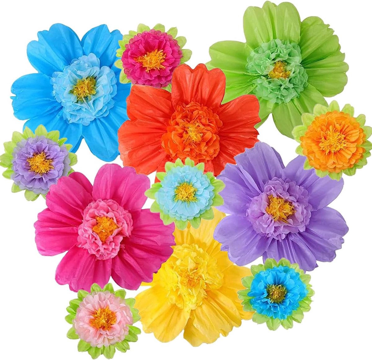 Grote kleurrijke tissuepapier bloemen, 50,8 cm handgemaakte gigantische fiesta-papieren bloemen voor Mexicaanse carnavalsfeest, 12 stuks voor bloemenfeestachtergrond, bruiloft, verjaardag