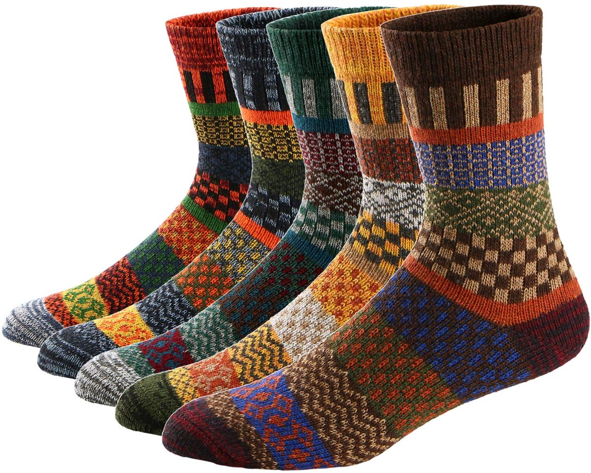 5 paar uniseks wollen sokken, katoenen sokken, gebreide sokken, voor mannen en vrouwen, vintage stijl, warme crew sokken voor herfst en winter