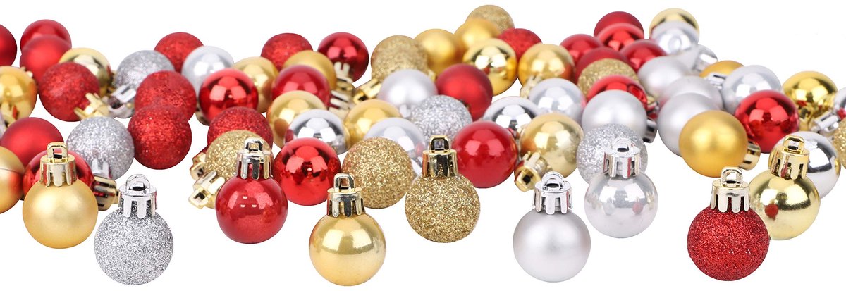 Kerstballen 32 rode, 32 zilveren ballen en 32 gouden ballen - 2,5 cm (25 mm)