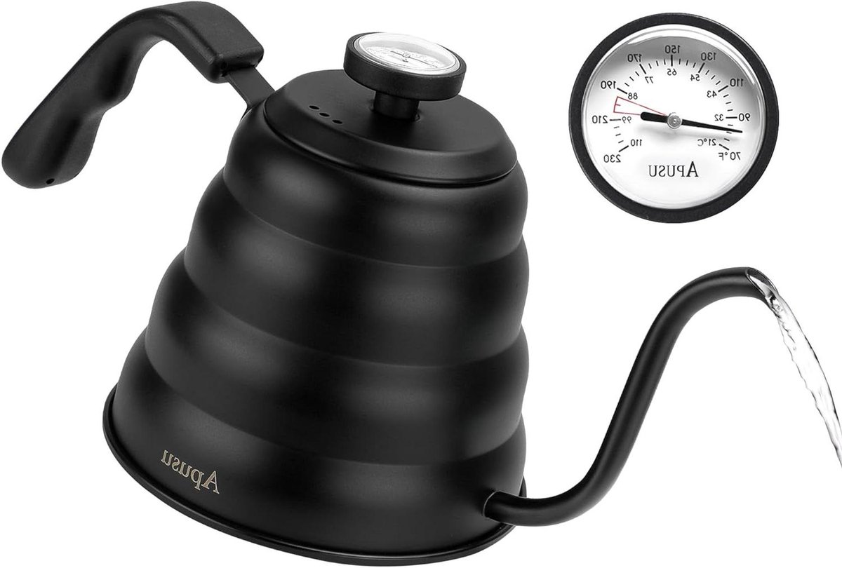 Theepot met Thermometer - Waterkoker Schenkkan - Koffie Zetten - Geïntegreerde Temperatuurmeter - 1200 ml - Zwart