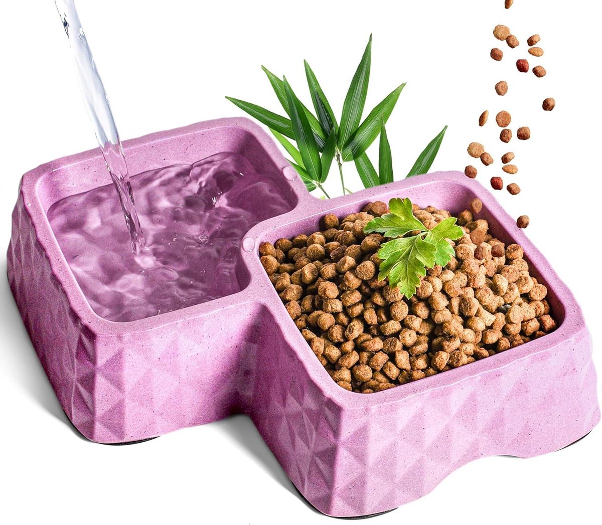 Dubbele Voerbak - Voer- en Waterbak - Huisdieren Voeden - Niet-Glijdende Basis - 29 x 16 x 6 cm - Paars
