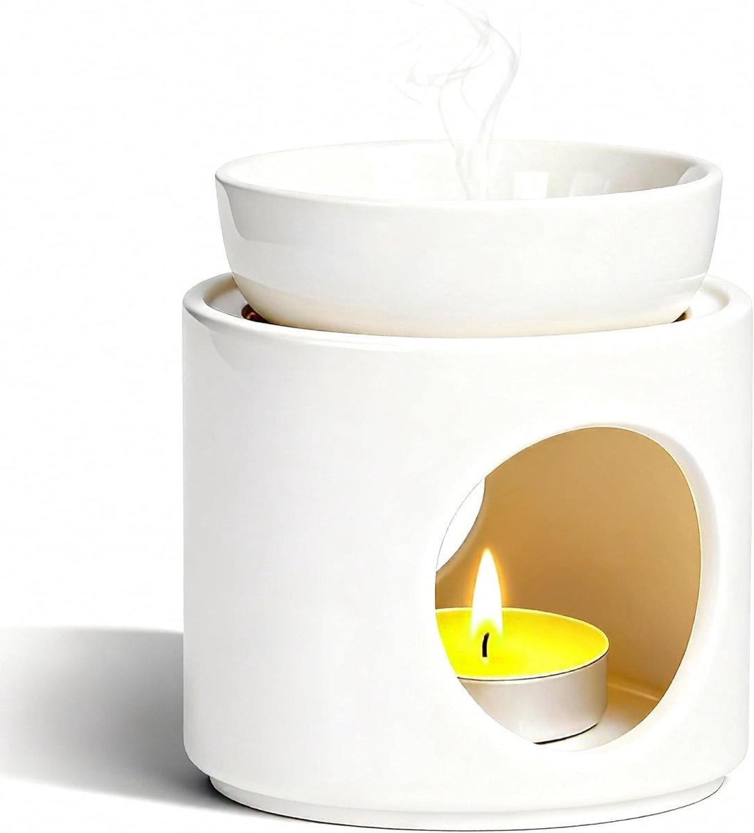 Geurlamp van keramiek | brander voor etherische oliën en kamergeur | diffuser met afneembare schaal mat wit (H11xØ10cm) - elegant design (wit)