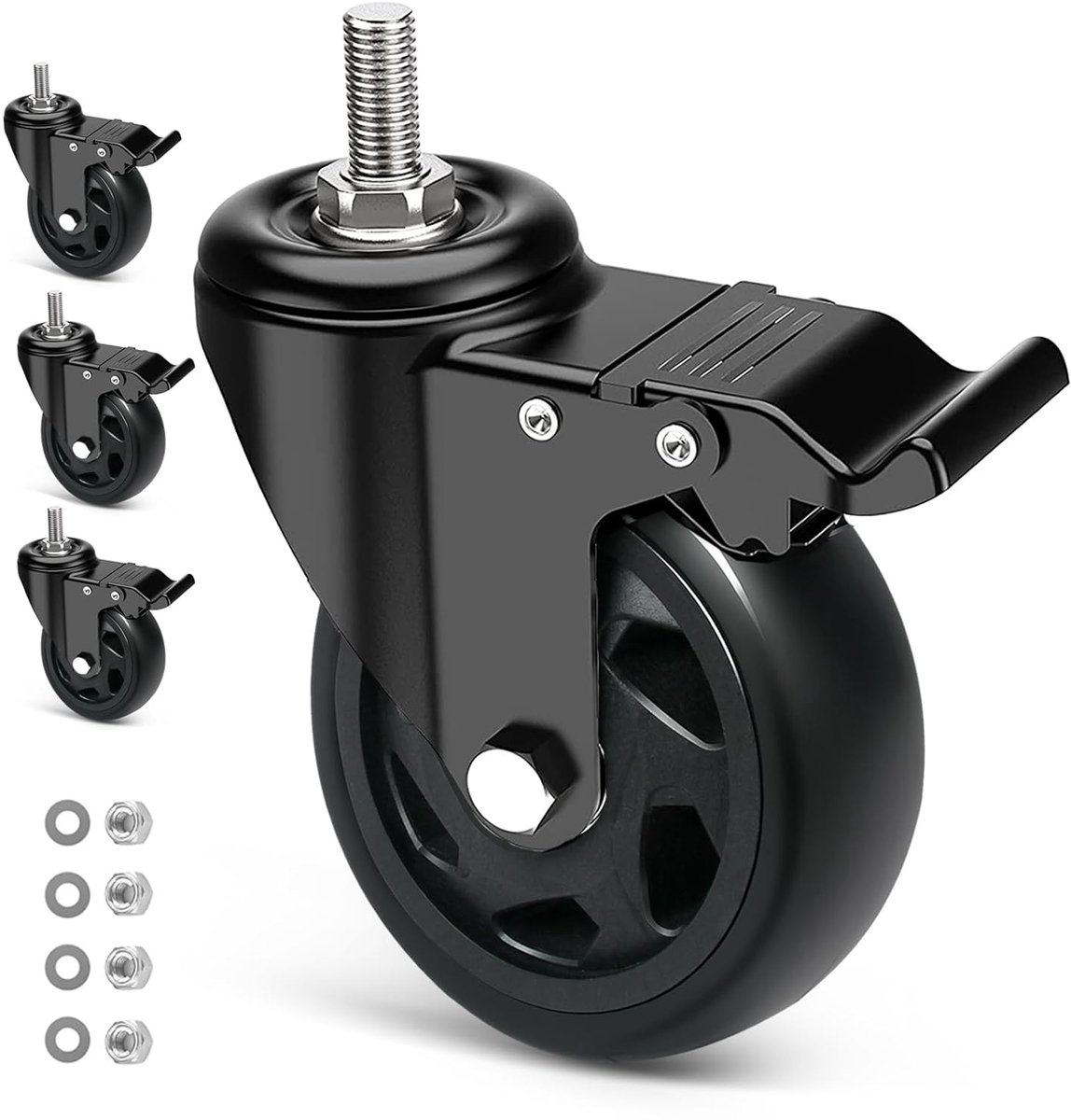 Zwenkwielen M12 X 30mm schroef, transportwielen dubbellager met 360-graads rotatie, 4 stuks zware zwenkwielen voor meubels, draagvermogen 650KG