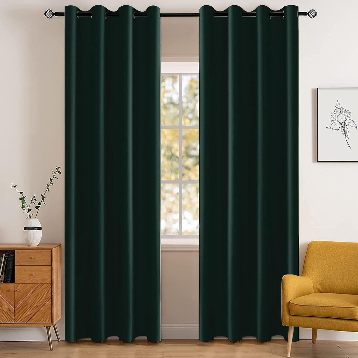 Waterdicht Gordijnen Set Van 2, 140x240cm(B X H), Warmte-Isolerende Thermische Gordijnen Met Ringen, Ondoorzichtig, Koude, Geluidsbescherming, Voor Woonkamer, Slaapkamer, Groen