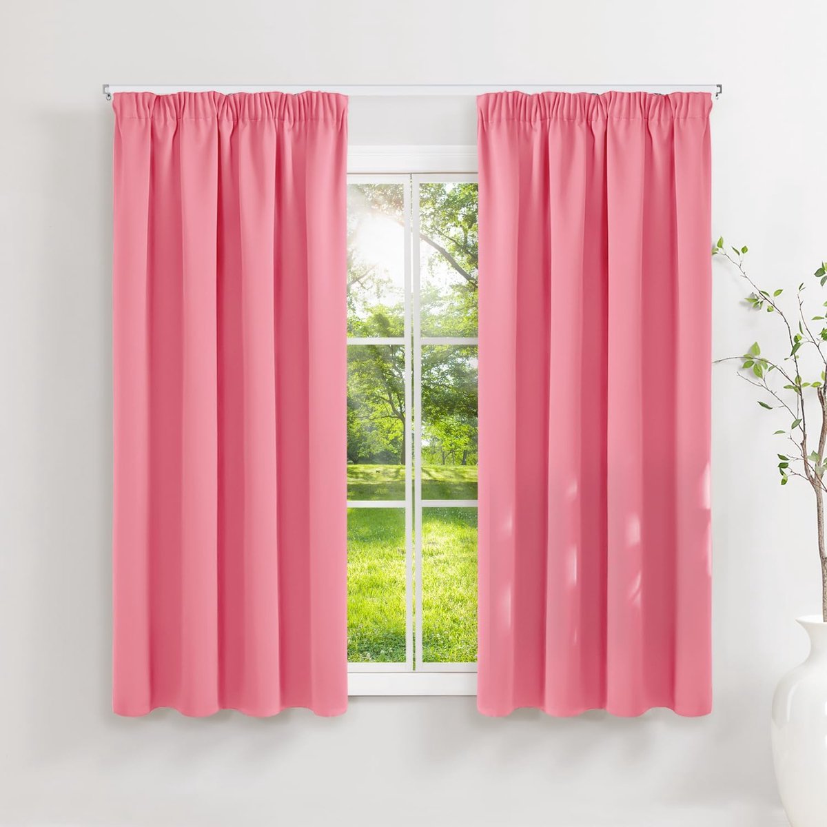 Gordijnen met Rimpelband Verduisterende Gordijnen 2-delig Roze 140 x 120 (HxB) voor Rails, Thermo Gordijnen Koudebescherming Schuimgordijnen voor Woonkamer