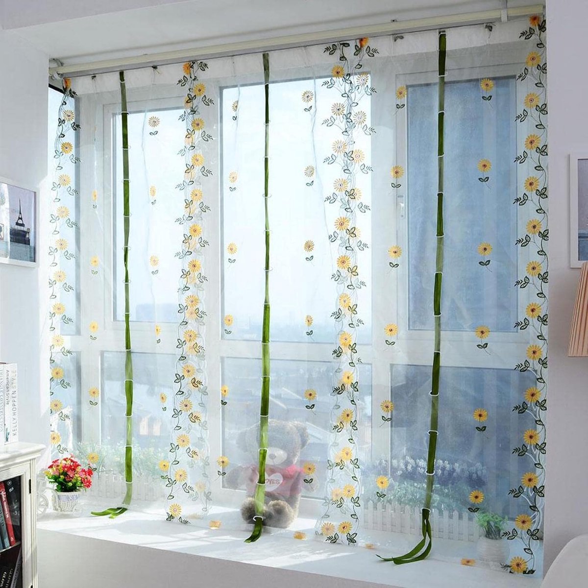 Gordijnen Geborduurde Bloemen Raamgordijnen Chrysant Lichtverspreidende Tule Gordijnen voor Woonkamer Slaapkamer, Polyester(80 * 100cm)
