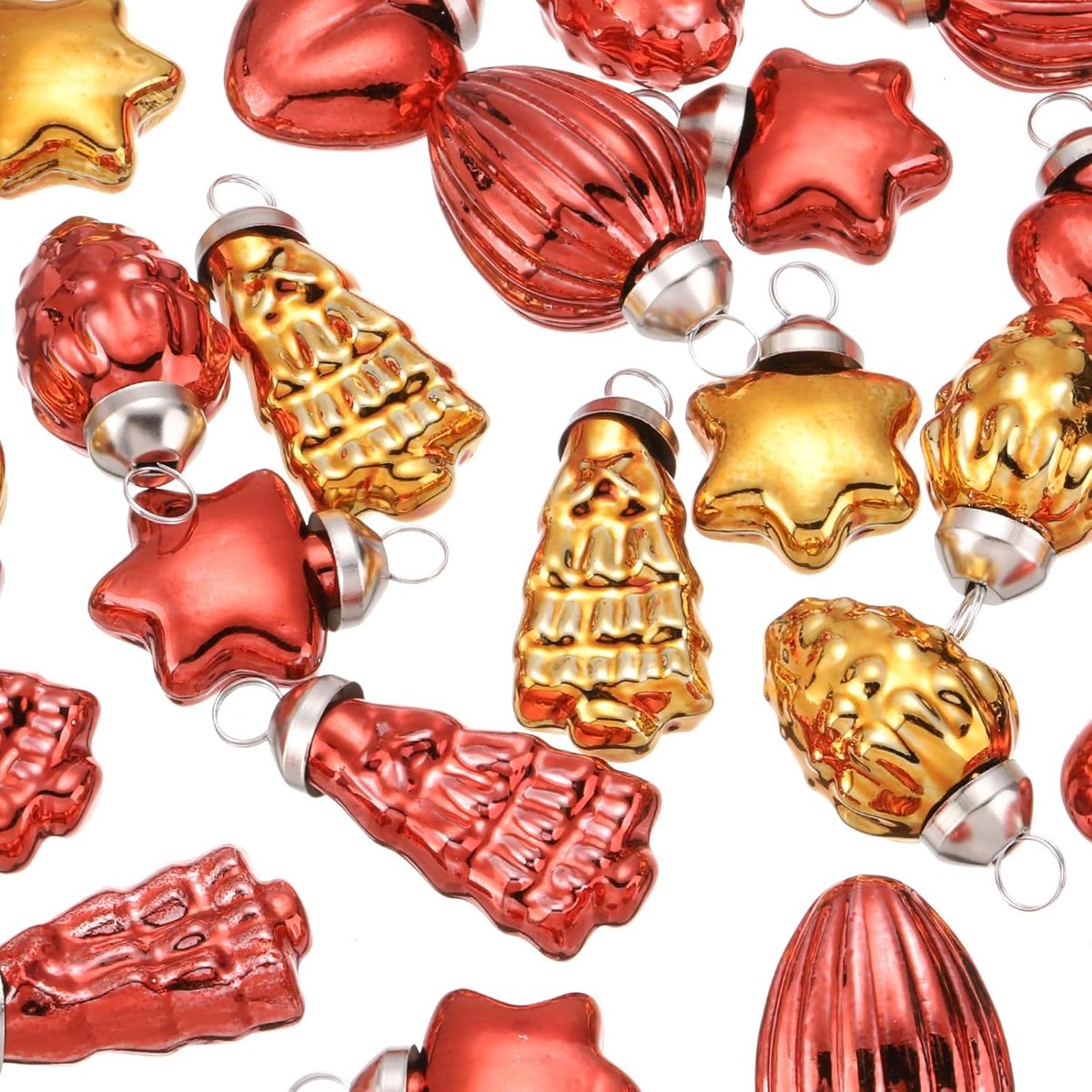 Kerstballen glas, 3 cm kerstboomversiering, vormen: hart, vijfpuntige ster, ellipsoïde, aardbei, bruin, rood, kerstdecoratie voor kerstboom, Halloween, Kerstmis, evenement en