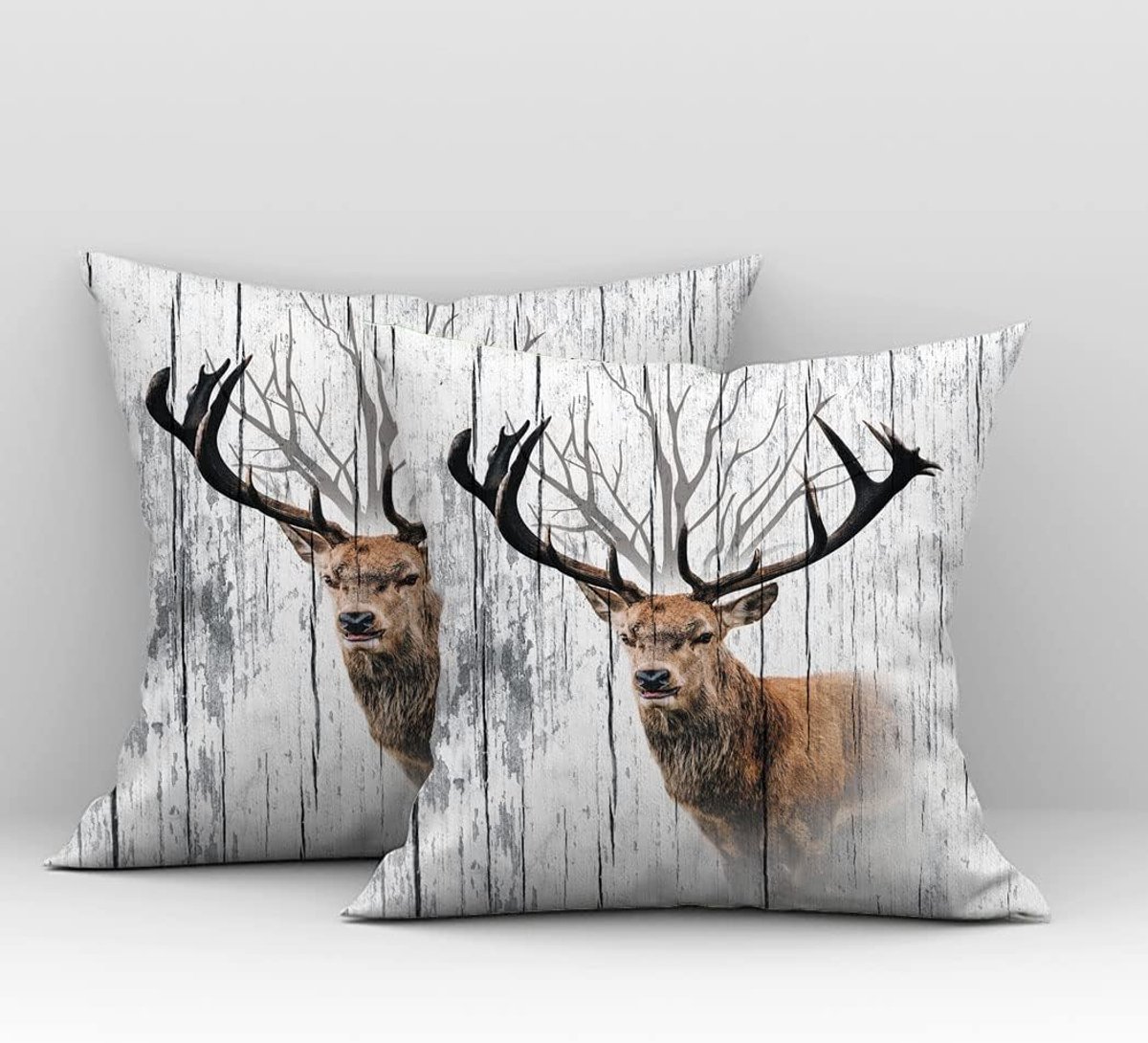 Kussenhoes decoratief kussenovertrek deco woonkamer kussenslopen kussen overtrek kussen kussen kussen cover bankkussen kussensloop grijs houtnerf hert 40 x 40 cm
