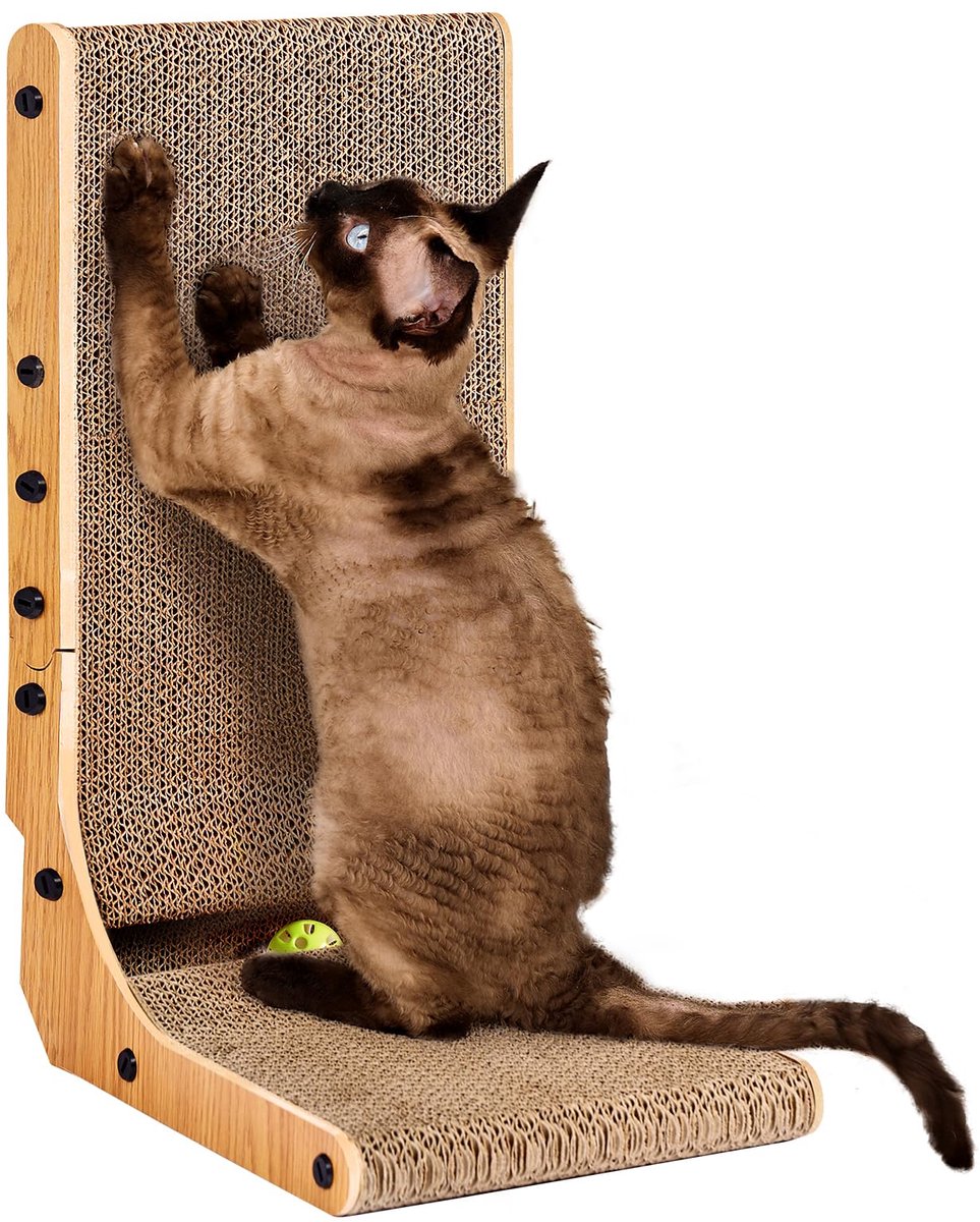 Krabplank Kat, 48 cm Hoge L-vormige kartonnen krabplank voor katten, hoogwaardige slijtvaste krabmeubel met kattenspeelgoed, krabplank voor muur en hoek