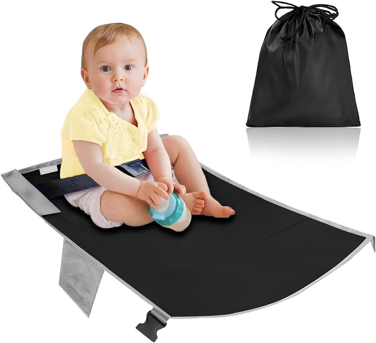 Opvouwbare Reisvoetensteun - Vliegtuig Voetenbank - Kinderen Laten Rusten - Verstelbare Riemen - 79 x 44 cm - Zwart