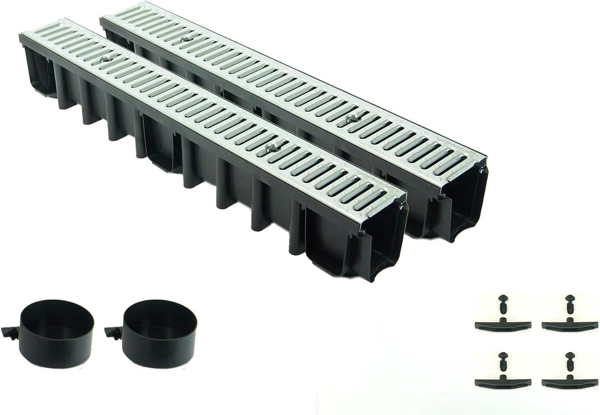 Afvoergoot Set - Drainagegoot Regenwater - Oprit Waterdicht Maken - Constipatievrij Rooster - 2 meter 148mm - Gegalvaniseerd Staal